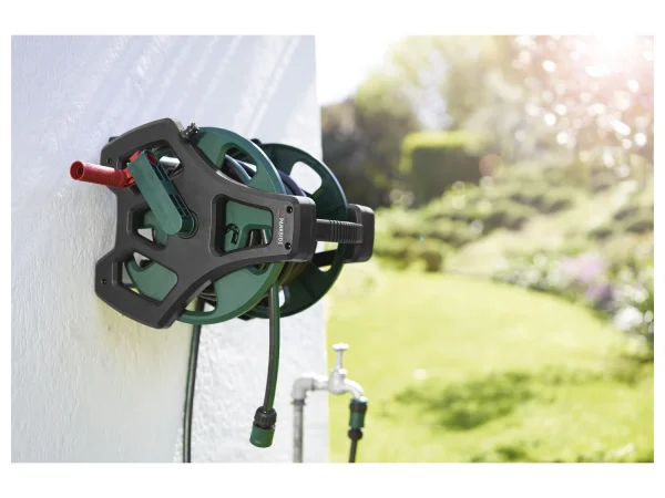 wall-mounted hose reel, 20 m, weatherproof