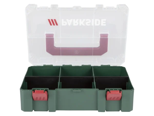 Organizer for assortment box, with practical carrying handle