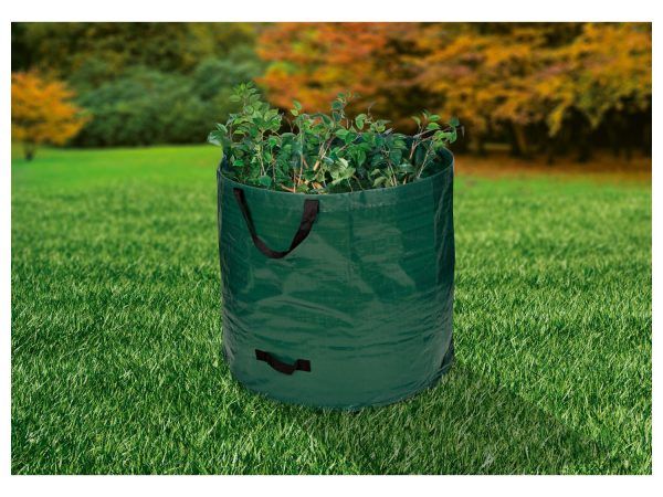 Strong garden bag, foldable, with tension ring