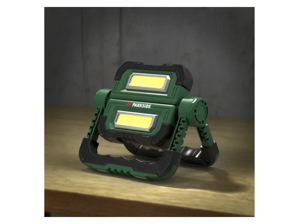 LED construction spotlight »PBBK 4 A1«, battery-operated, with 2 separately pivoting spotlights